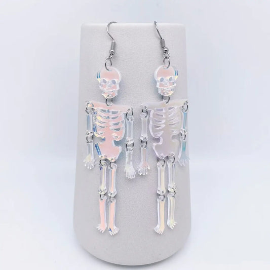 Halloween Acrylic Reflecting Light Skull Dangle Earrings