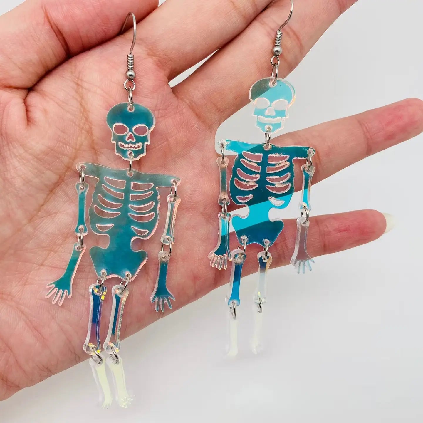 Halloween Acrylic Reflecting Light Skull Dangle Earrings