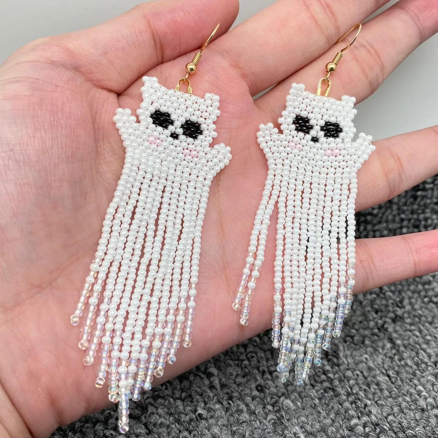 Halloween Ghost Seed Beads Fringe Earrings