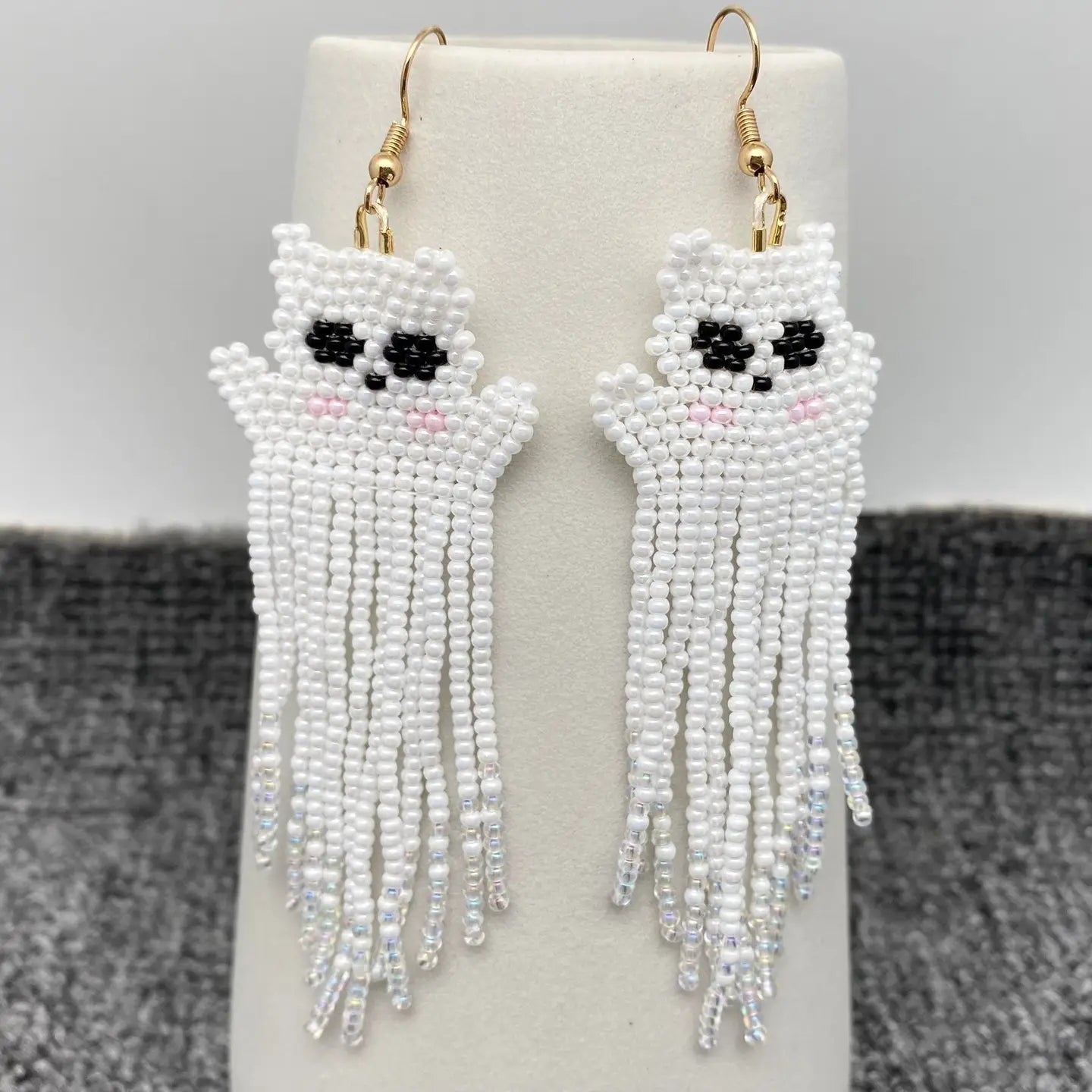 Halloween Ghost Seed Beads Fringe Earrings