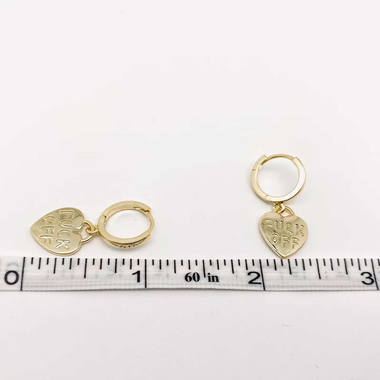 "Fuck Off" Heart-Shaped Gold Plated Huggie Earrings