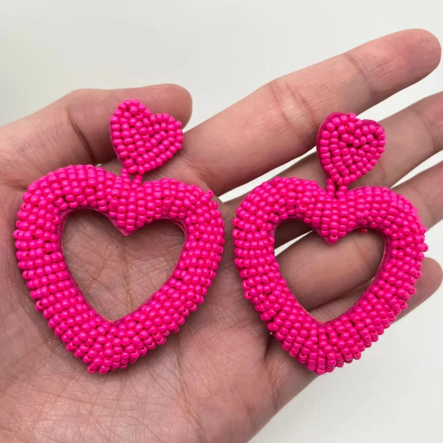 Hand Woven Rose Red Heart Charm Pendant Earrings