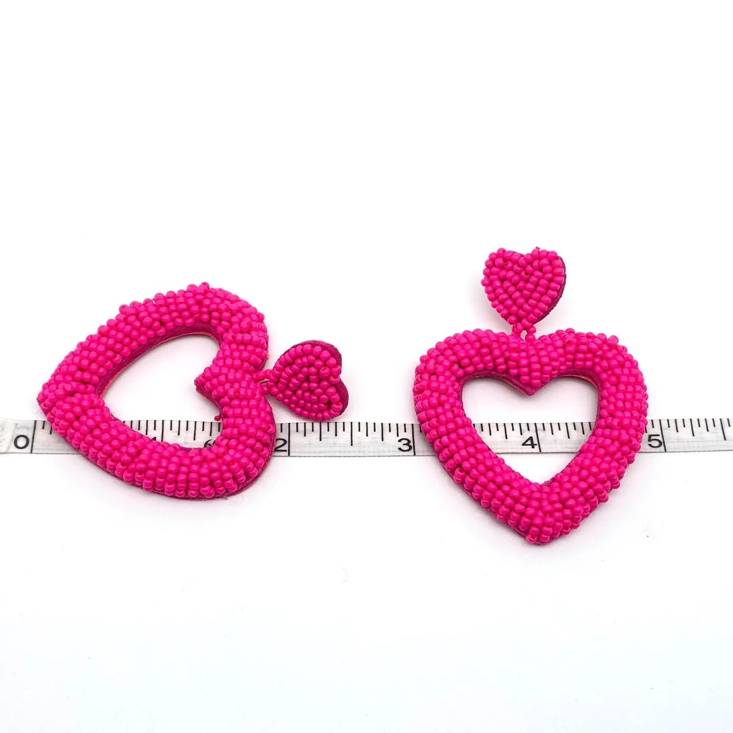 Hand Woven Rose Red Heart Charm Pendant Earrings