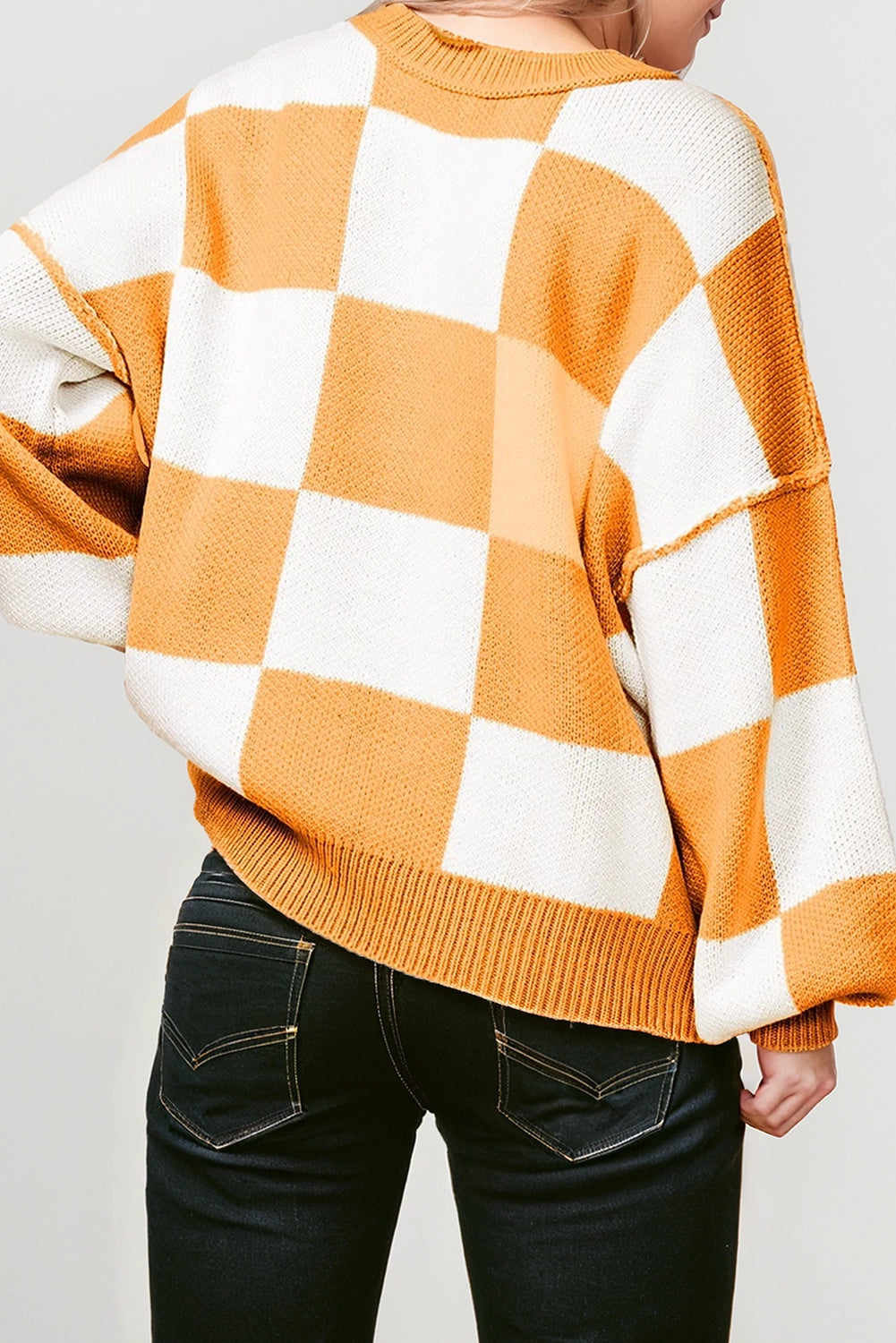 Oversized Checkered Long Sleeve - Orange