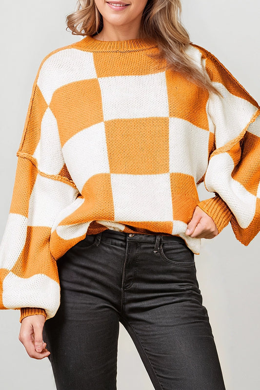 Oversized Checkered Long Sleeve - Orange